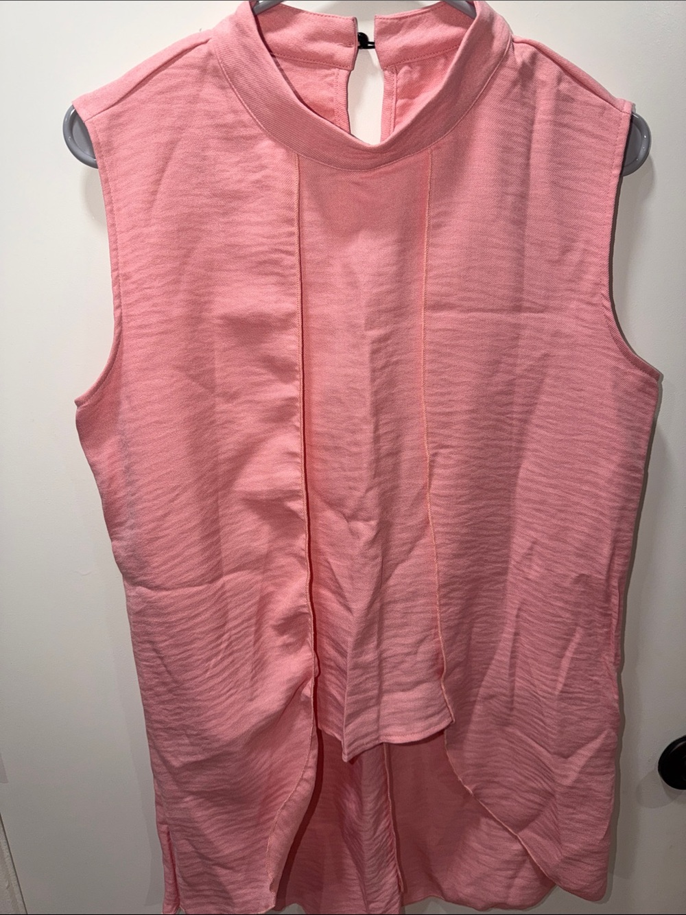 Sleeveless Mock Neck Pink Blouse